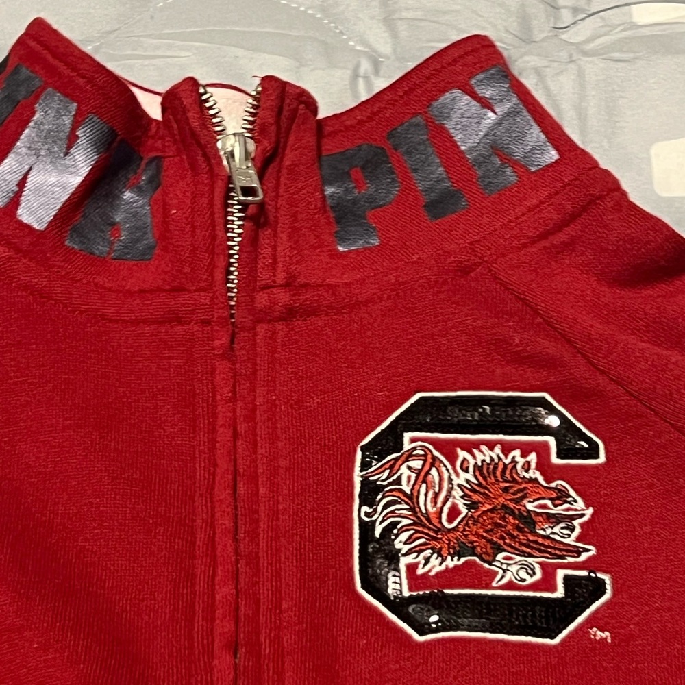 PINK Victoria's Secret GAMECOCKS Red Quarter-Zip Pullover - Picture 3 of 5